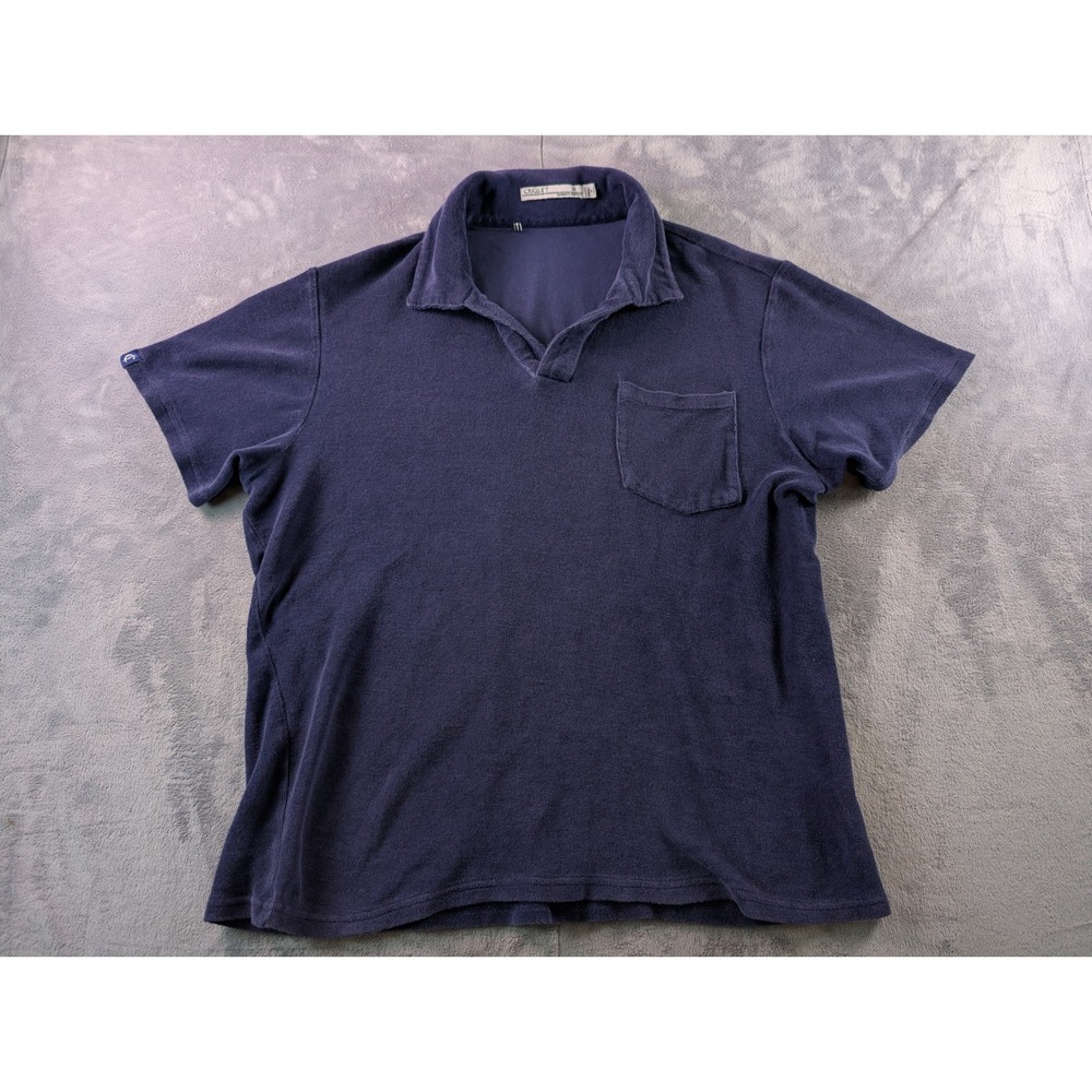 Criquet Mens Short Sleeve Terry Cloth Polo Shirt Navy Blue Size M Pocket V-Neck